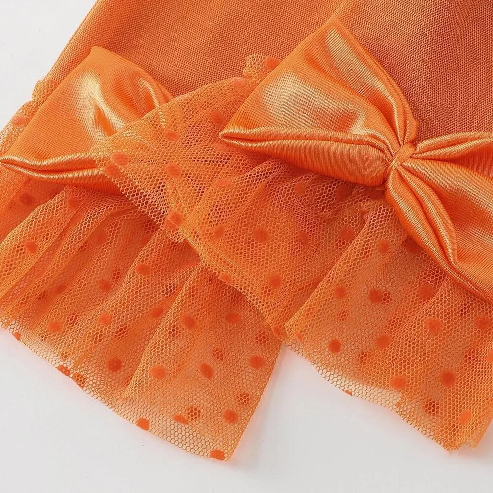 Women's Bow Gloves Orange Short Lace Evening Wedding Accessories Party Prom